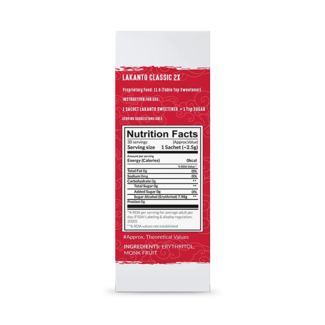 Classic 2X Monk fruit Sweetener (30N Sachets)