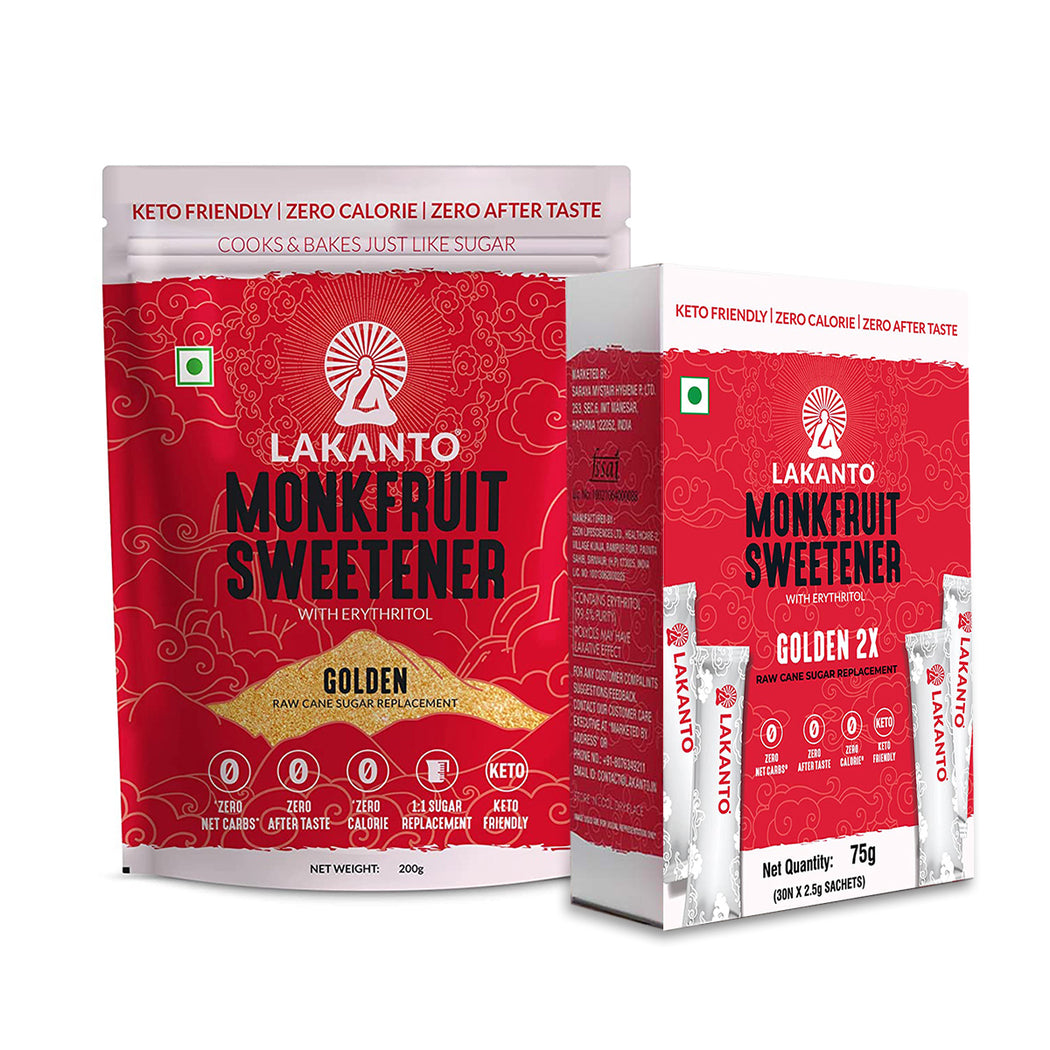 GOLDEN MONK FRUIT SWEETENER 200g + GOLDEN MONK FRUIT SWEETENER 30 STICKS